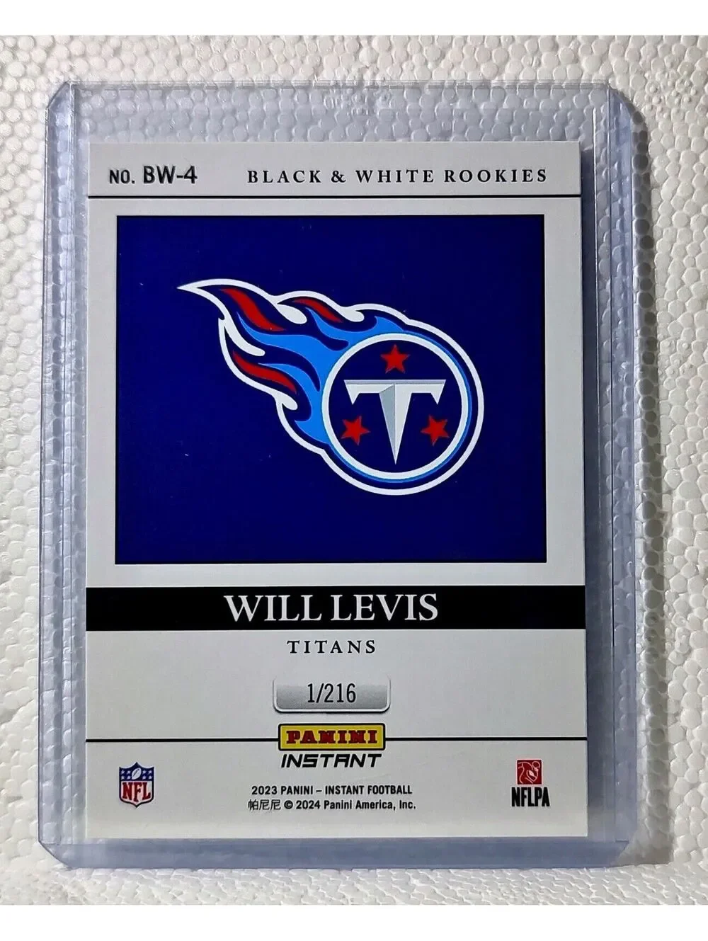 Will Levis 2023 Panini NFL #4 Black & White Rookies Card Tennessee Titans 1/216